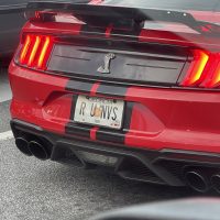 Red Ford Mustang, Cobb Plate, “ R U NVS “